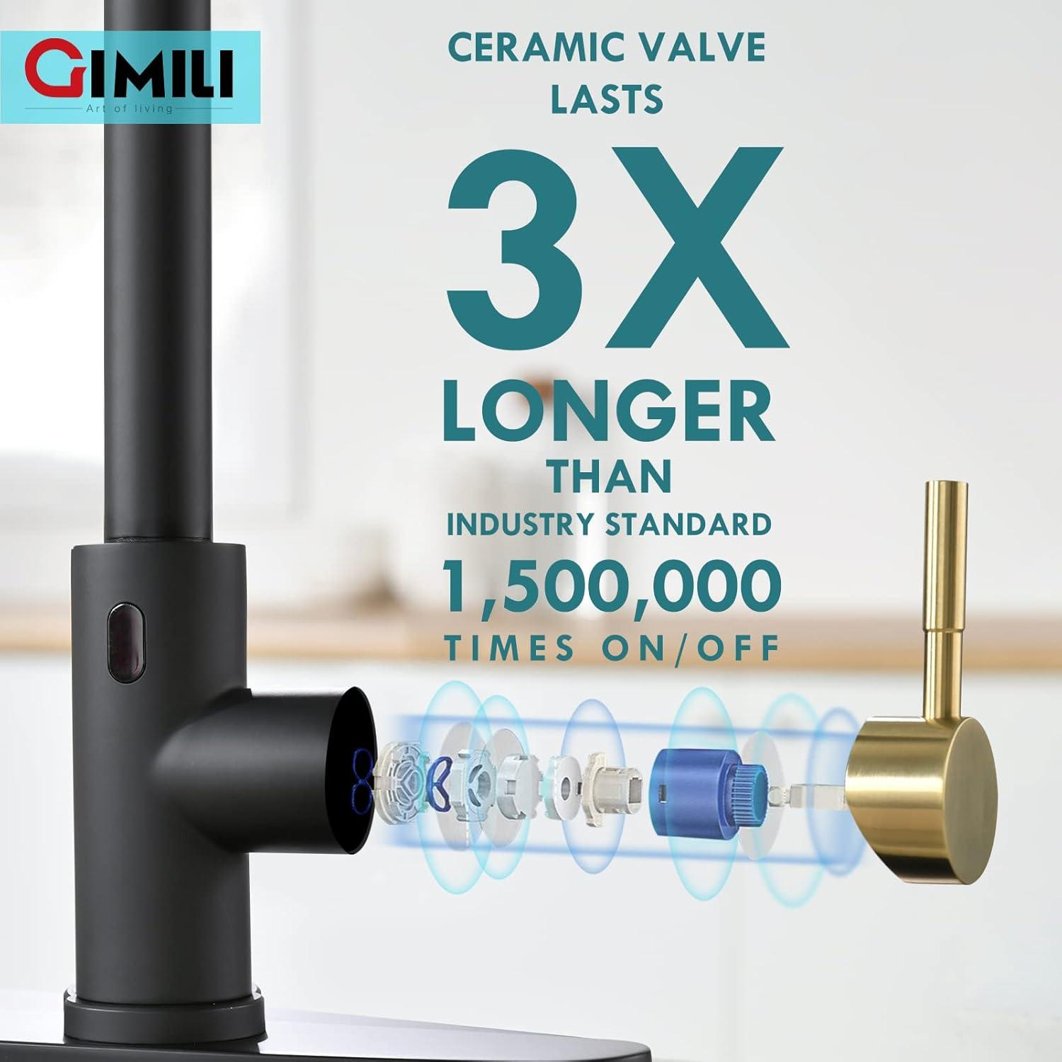 GIMILI Black and Gold Touchless Kitchen Faucet with Pull Down Sprayer Motion Sensor Smart Hands-Free Activated Single Hole Spring Faucet for Kitchen Sink