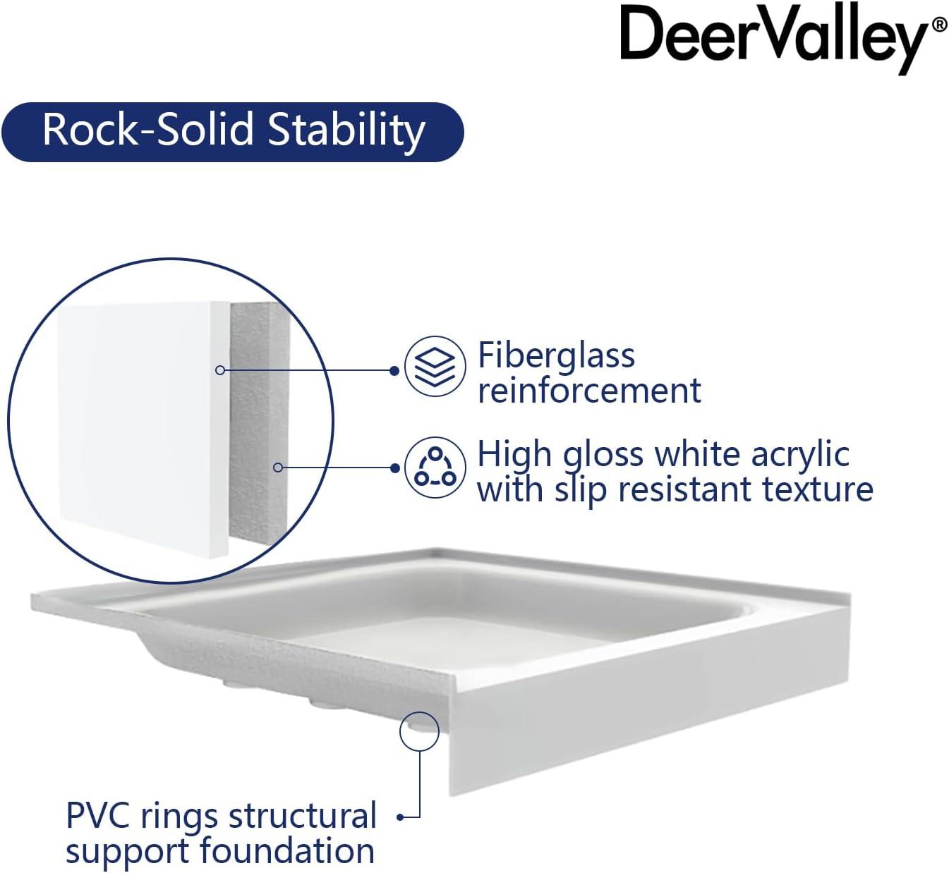 60''W Shower Base in White with Single Threshold Shower Pan, Non-slip Design