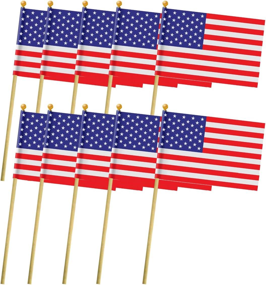 12 Pcs 12x18 Inch American Flags on Stick - Perfect for Memorial Day, 4th of July, Veterans Day Decorations USA Stick Flag with Handheld and Grounded Multi-Purpose Flagpole|Flagsticks USA 12 inch x 18