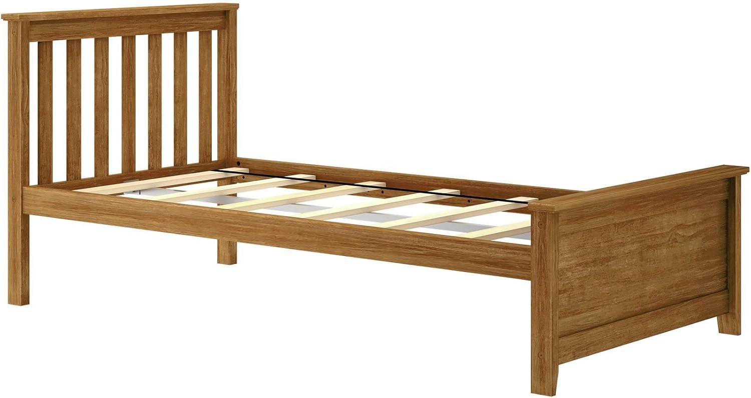 Max & Lily Twin Bed Frame with Headboard, Solid Wood Platform Bed for Kids, Pecan