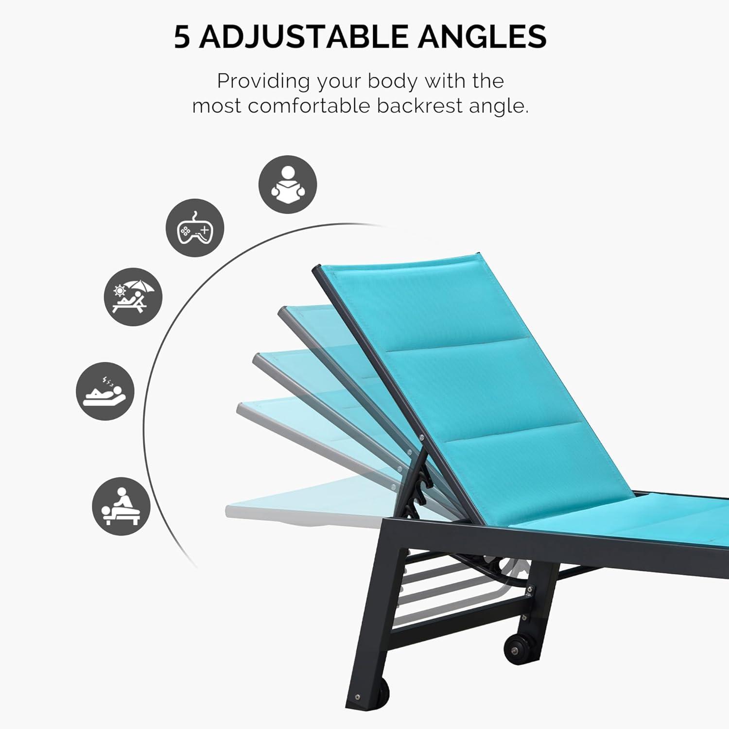 PURPLE LEAF Outdoor Chaise Lounge with Wheels for Outside 2 Pieces Aluminum Patio Lounge Chair with 5 Adjustable Position Recliner for Patio, Beach, Yard, Pool, Side Table Included, Beige