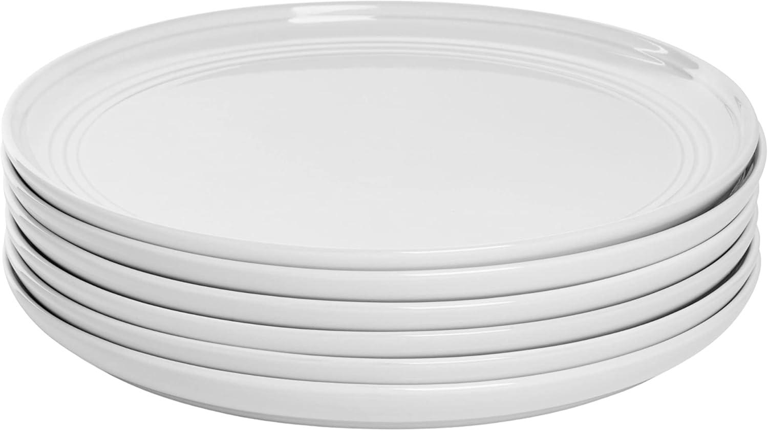 White Ceramic Round Microwave-Safe Dinner Plates, Set of 6