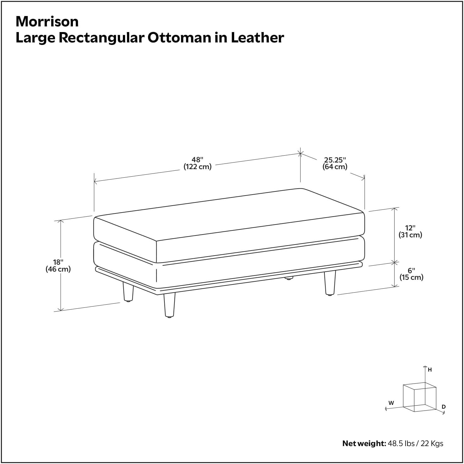Morrison 49 inch Wide Mid-Century Modern Table Ottoman in Moss Green Genuine Leather