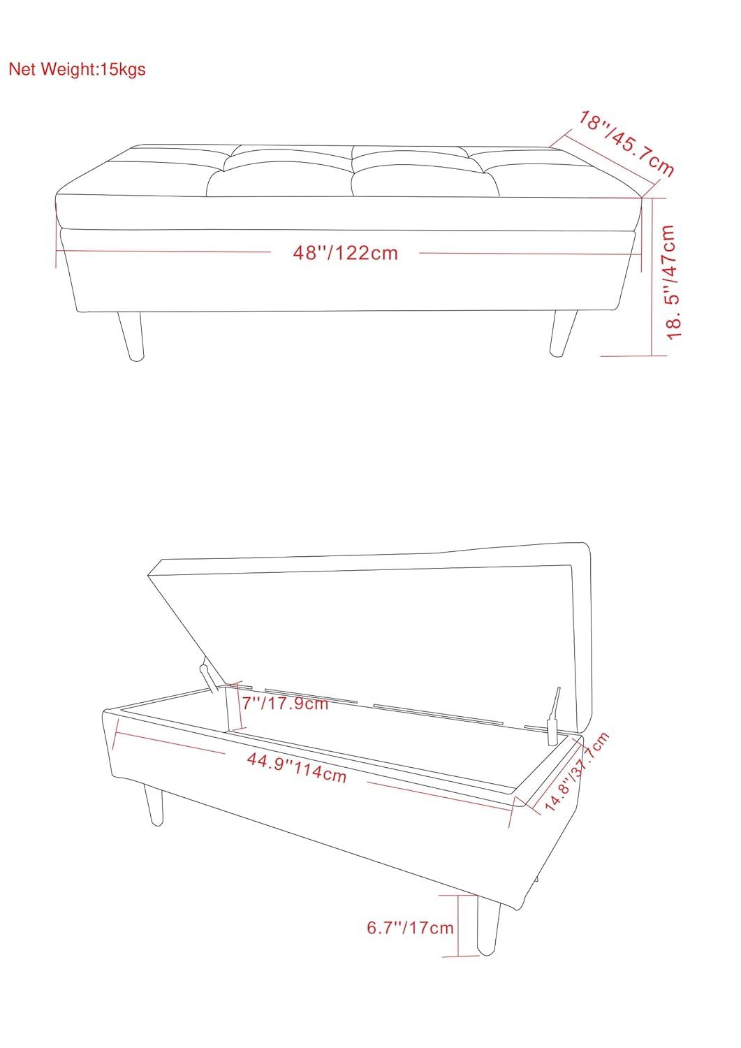 Simpli Home Shay 48"W Upholstered Storage Ottoman with Lift Top and Tufted Detailing