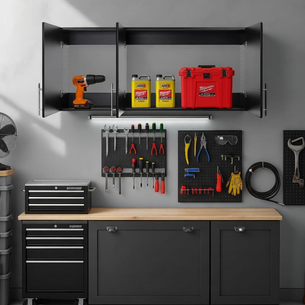 54" Elite Wall Cabinet Black - Prepac: Modern Laminated Storage, HangUps Collection, 2 Adjustable Shelves