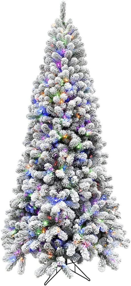 6.5-Foot Snowy Silverton Fir Christmas Tree with Multicolor LED Lights