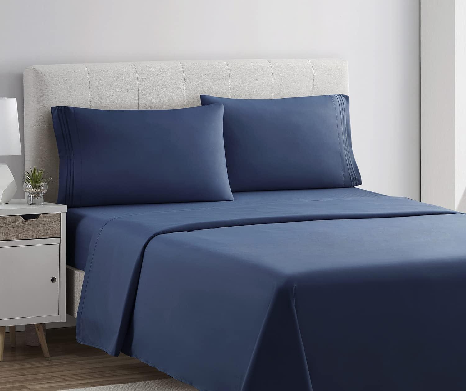 Navy Blue California King Organic Cotton Microfiber Sheet Set