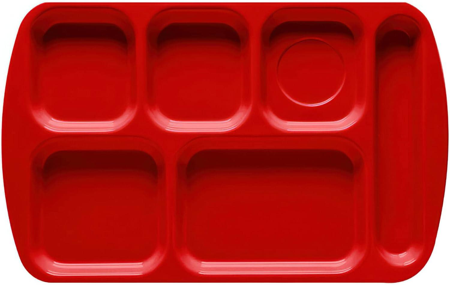 G.E.T. 6 Compartment School Cafeteria Tray, Right Handed, 10" x 15", Red (4 Pack)