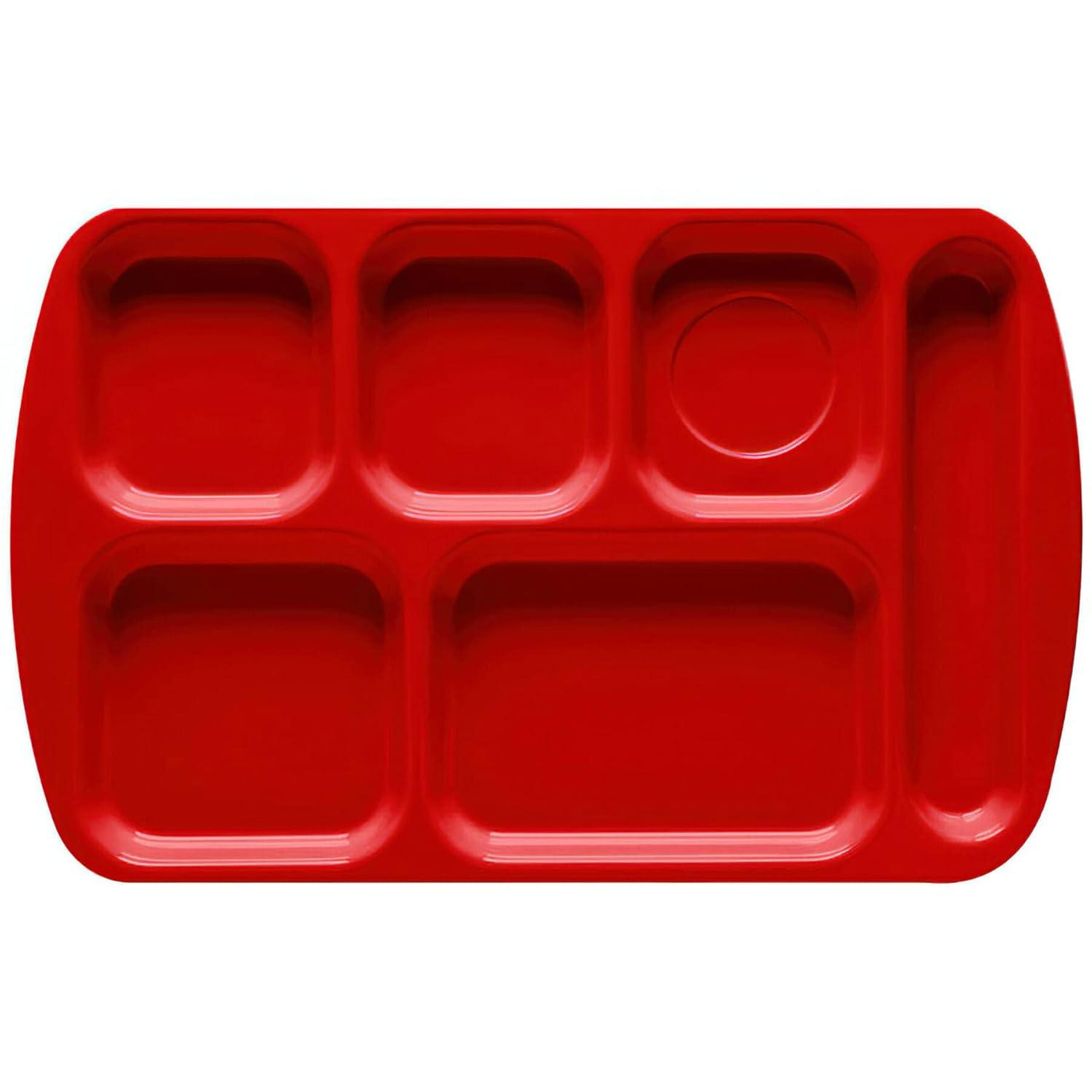 G.E.T. 6 Compartment School Cafeteria Tray, Right Handed, 10" x 15", Red (4 Pack)
