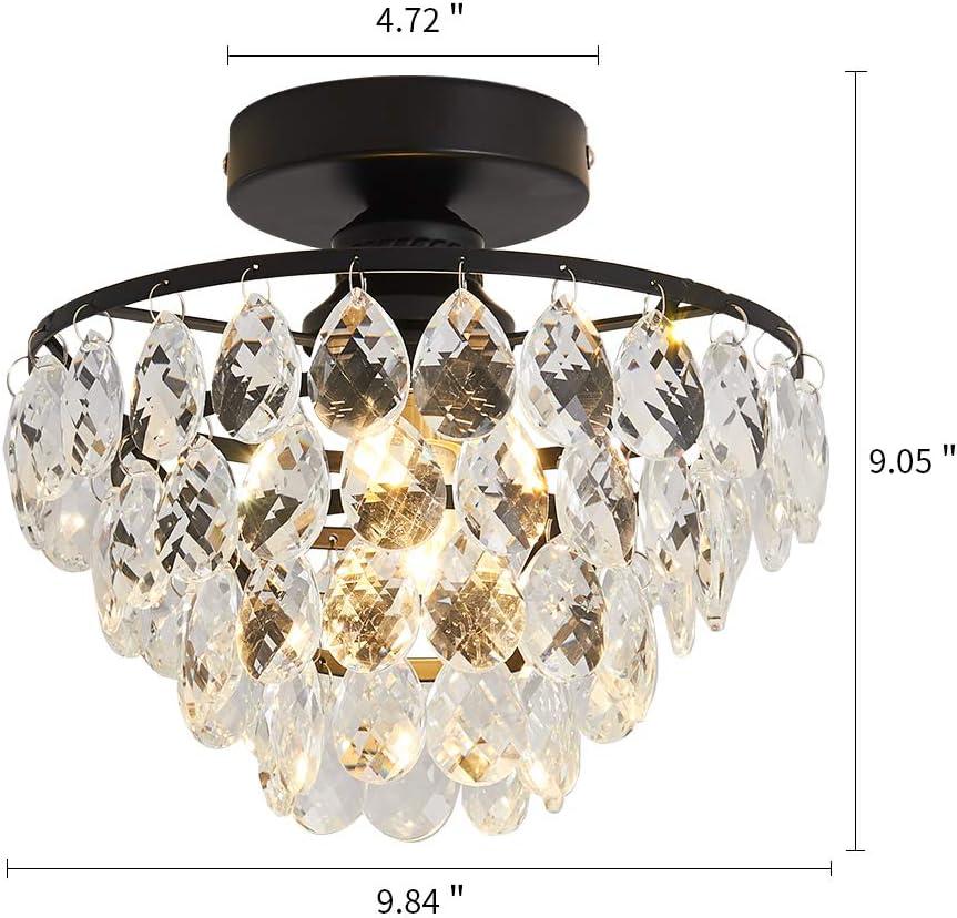 Mini Black Crystal Semi Flush Mount Ceiling Light Fixture