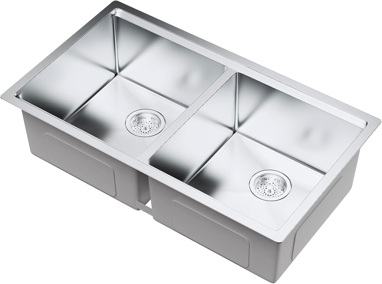 33'' L Undermount Double Bowl Stainless Steel Kitchen Sink