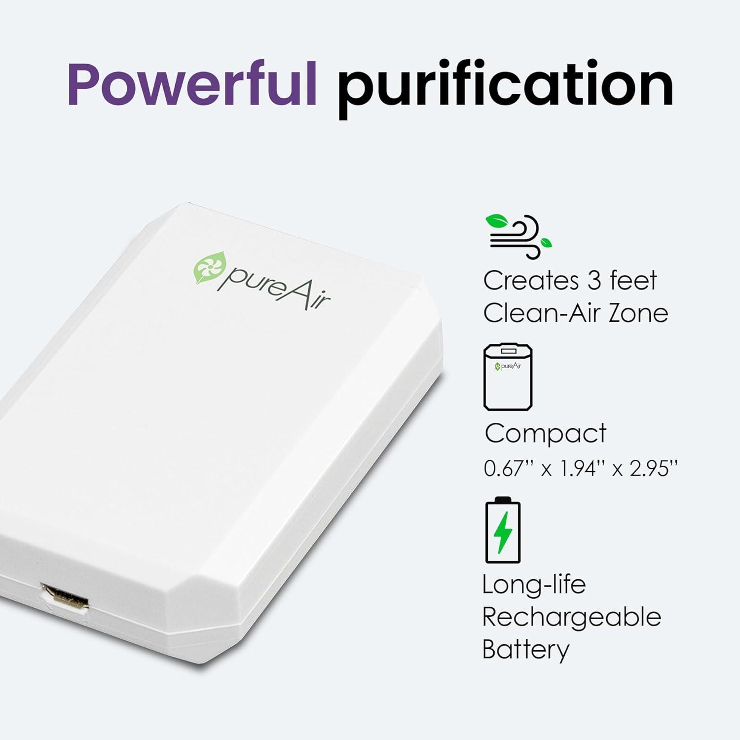 Greentech Environmental pureAir SOLO - Portable Air Purifier and Air Cleaner, Air Purifiers for Home, Office, and Car, Personal 3 feet Clean-Air Zone, All Day Purification
