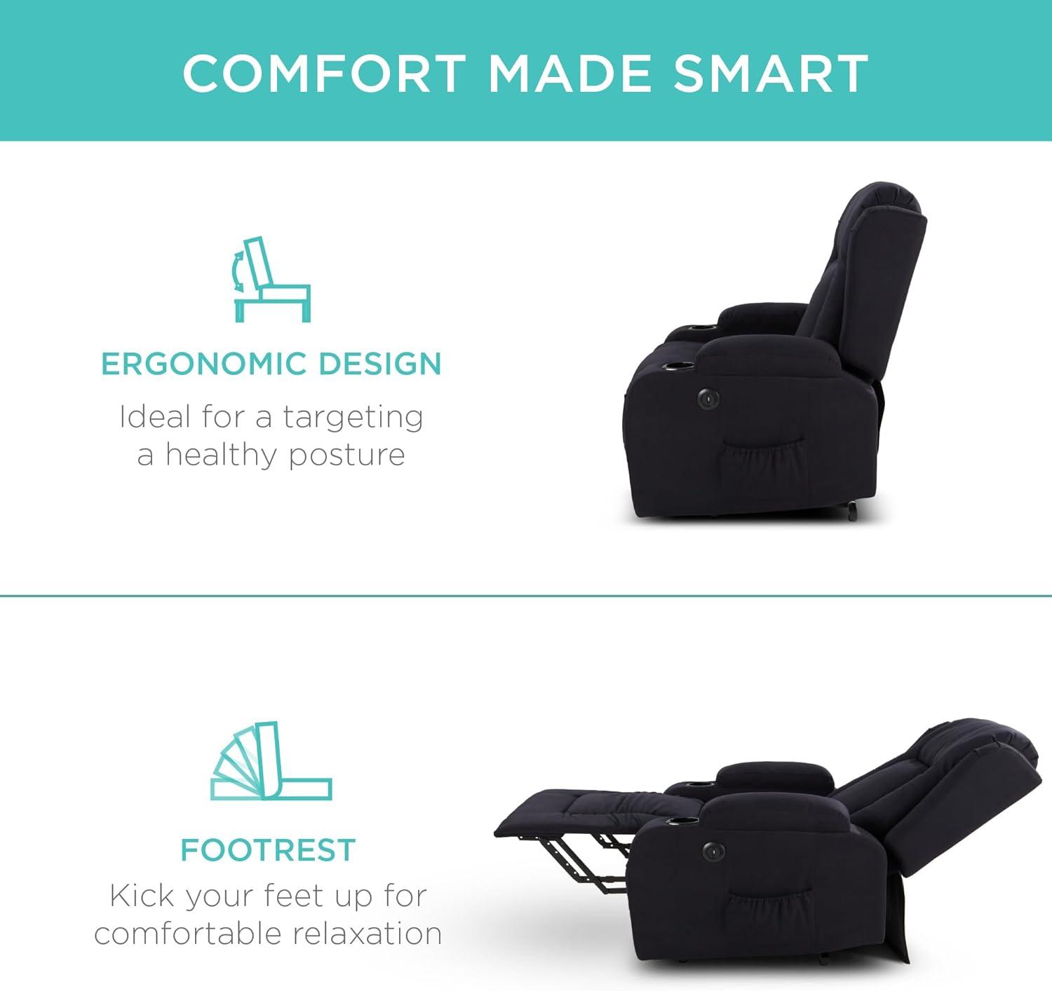 Hokku Designs Modern Linen Electric Power Lift Chair, Recliner Massage Chair, Adjustable Furniture for Back, USB Port, Heat, Cupholders | Wayfair