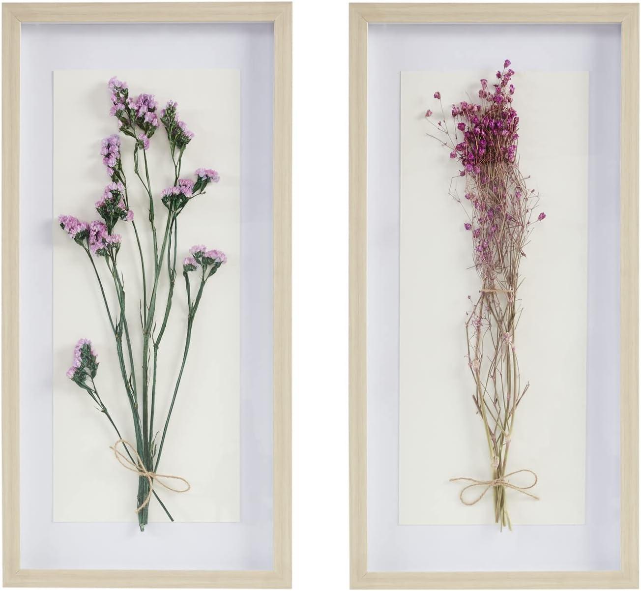 2pc Avant Garden Floral Shadowbox Set Natural - Madison Park: Dried Flower Wall Decor, MDF Frame, Sawtooth Mount