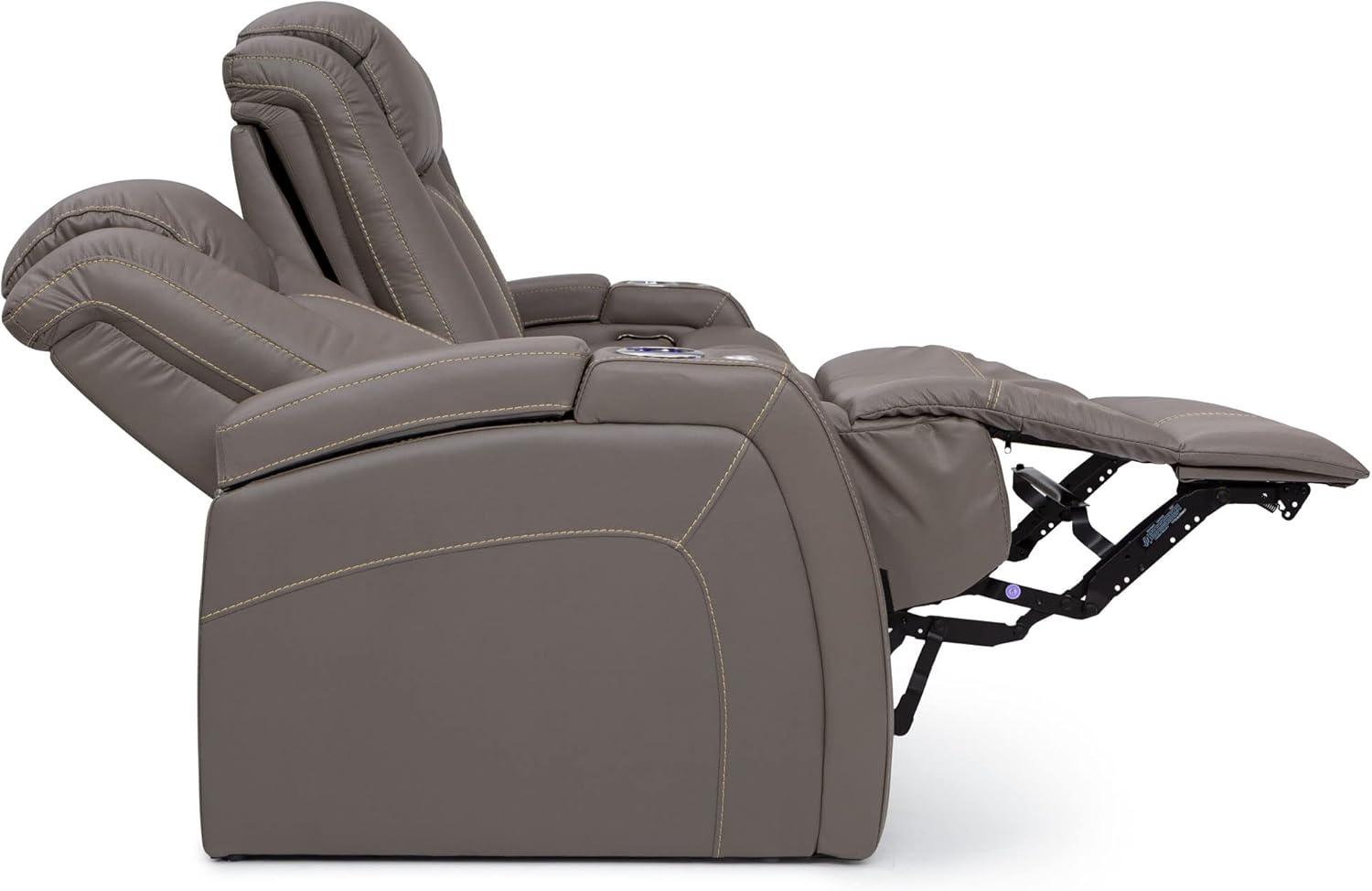 Seatcraft Republic Italian Leather Home Theater Furniture, Living Room, Power Headrest, Power Recline (Sofa with Fold-Down Table, Black)