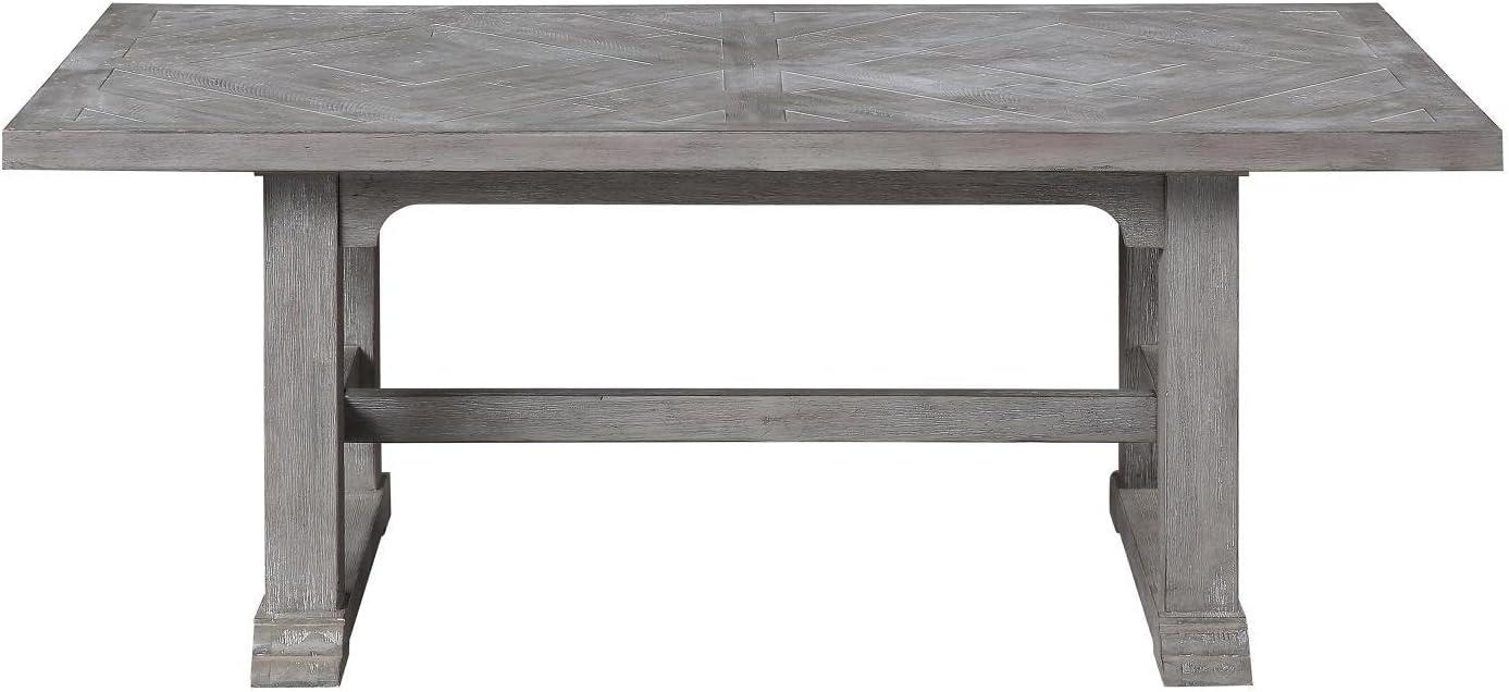 Dove Gray Rectangular Wood Coffee Table with Diamond Inlay