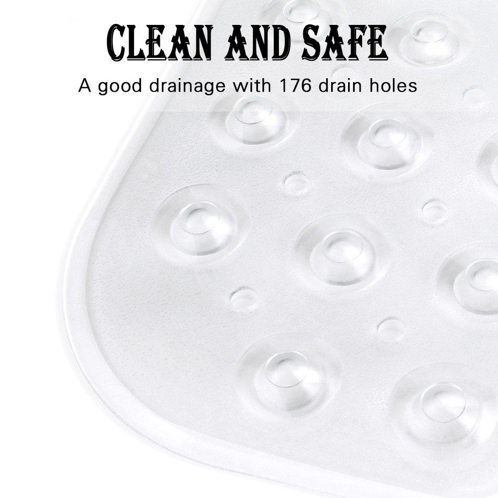 YINENN Bath and Shower Safety Mats 40x16 inch, Non Slip with Suction Cups for Bathroom Stall and Tub Floor, Extra Large and Machine Washable, Drain Holes Keep Bathtub Clean, Clear