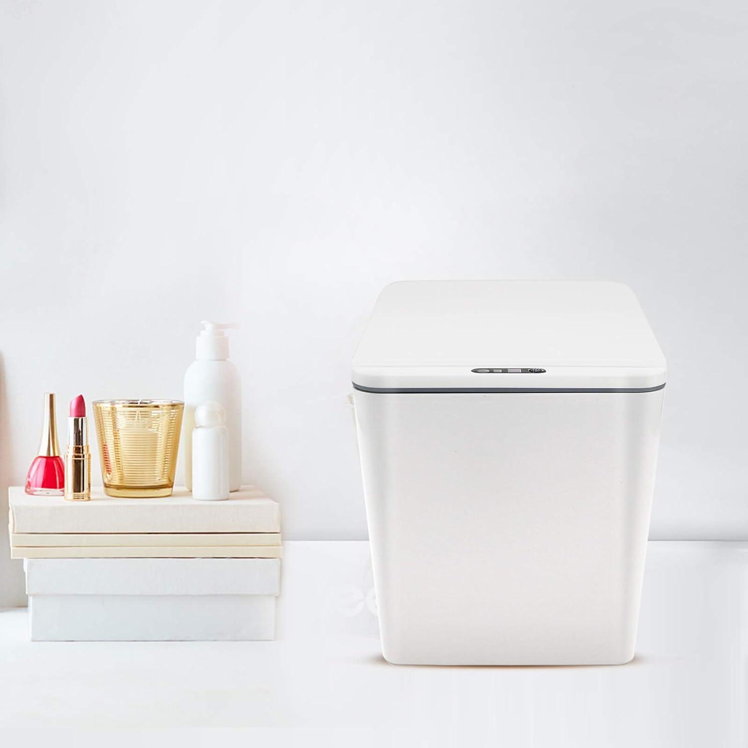 Automatic Small Countertop Trash Can w Rechargeable Battery, Mini Desktop Sensor Can with Lid, Grey-1.5 Gal