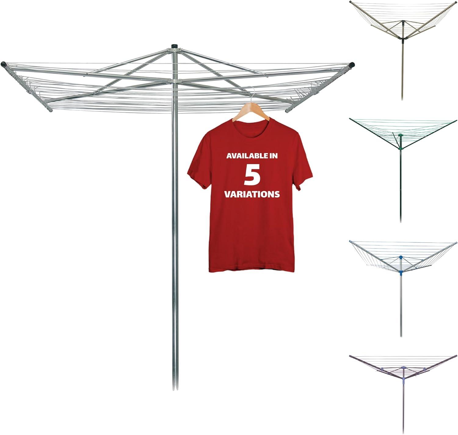 184 FT Umbrella Clothesline Outdoor - Clothes Line Outdoors Heavy Duty Parallel Silver Aluminum Frame with Ground Spike & Socket - Clotheslines for Outside Laundry Drying, Washing Line