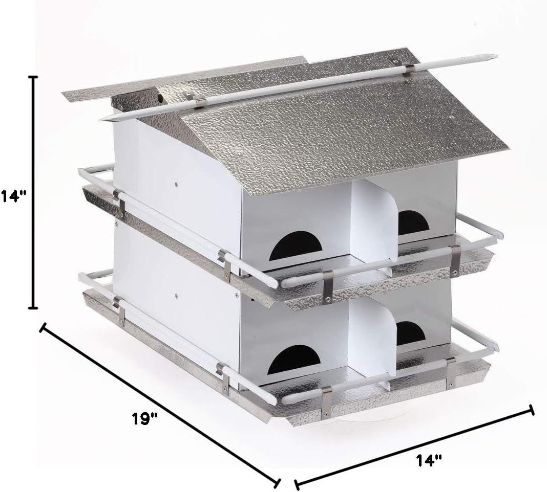 Birds Choice Pequeña Casa para Pájaros Martin Morada de 2 Niveles y 8 Habitaciones con Entradas Resistentes a los Estornudos, Blanco/gris