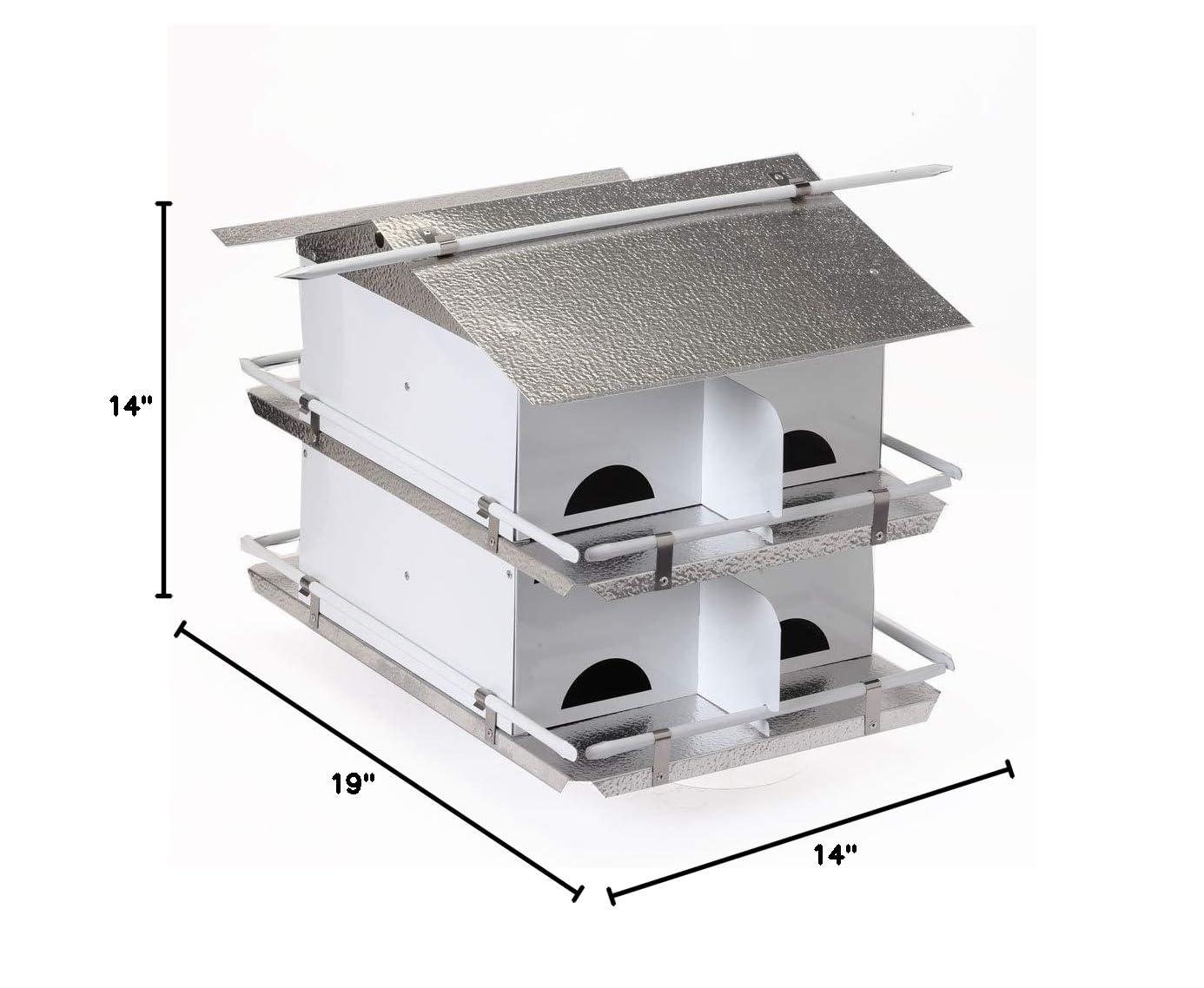 Birds Choice Pequeña Casa para Pájaros Martin Morada de 2 Niveles y 8 Habitaciones con Entradas Resistentes a los Estornudos, Blanco/gris