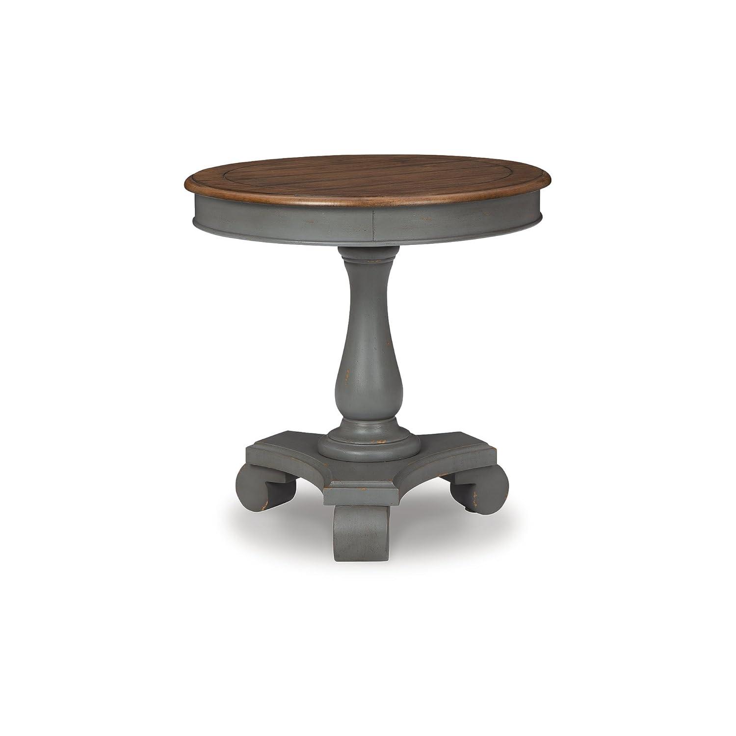 Transitional Gray & Brown Round Wood Accent Table, 26.13"