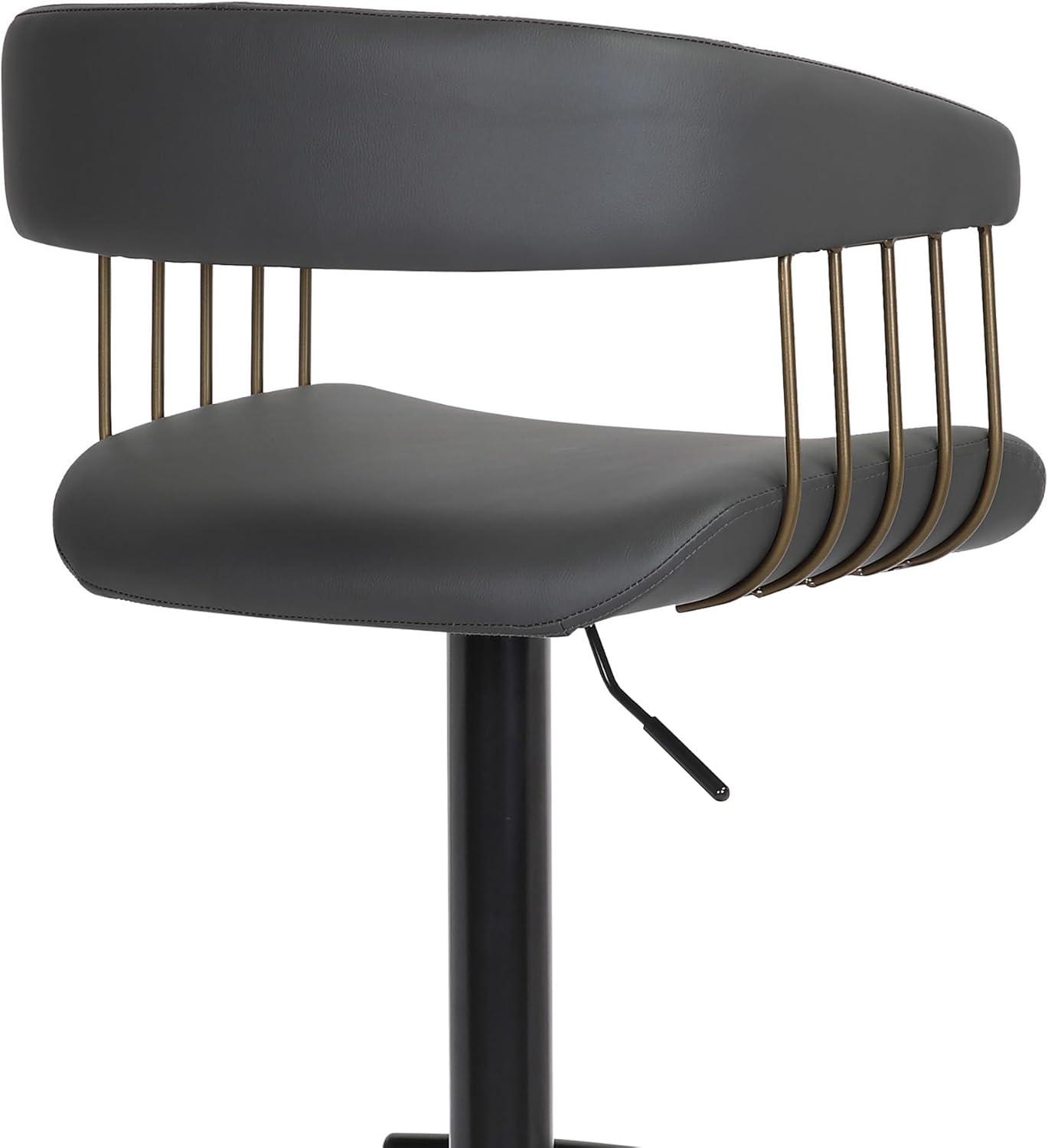 Calista Adjustable Bar Stool in Black Faux Leather with Golden Bronze and Black Metal