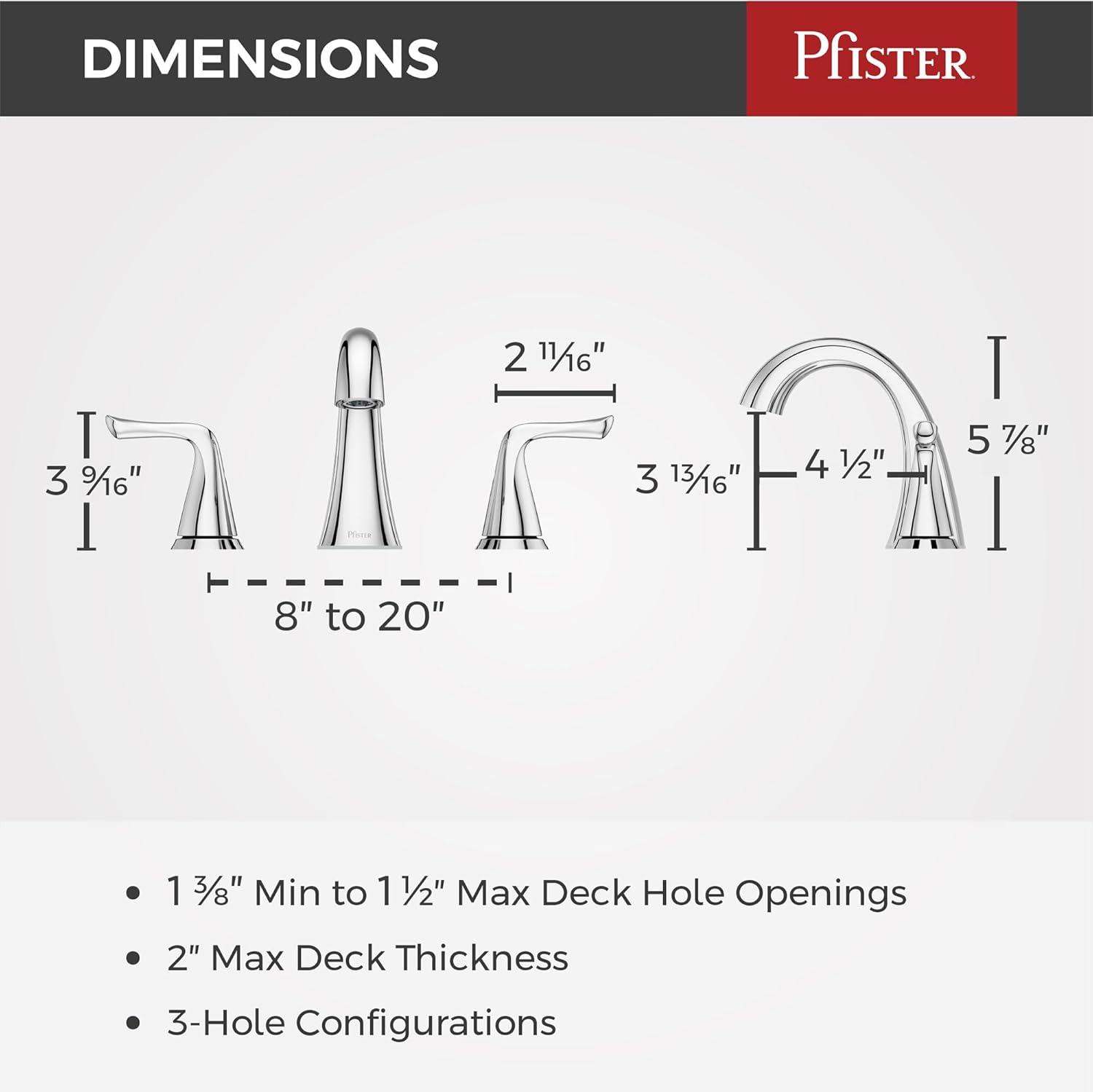 Pfister Willa Bathroom Sink Faucet, 8-Inch Widespread, 2-Handle, 3-Hole, NSF Certified, Polished Chrome Finish, LF049MALCC