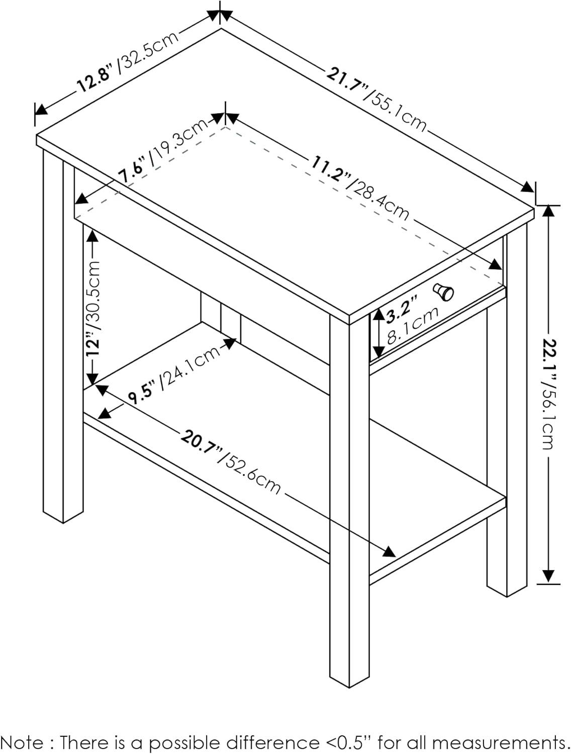 Compact Rustic Oak Wood End Table with Storage