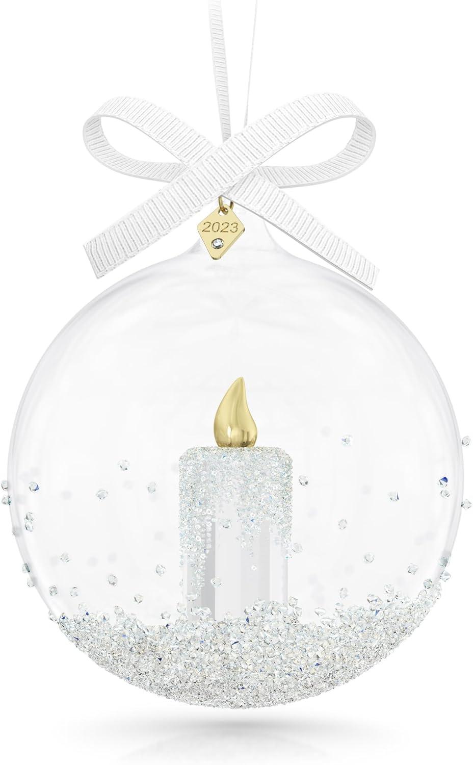 Clear Glass Ornament with Gold-Tone Candle and Crystals