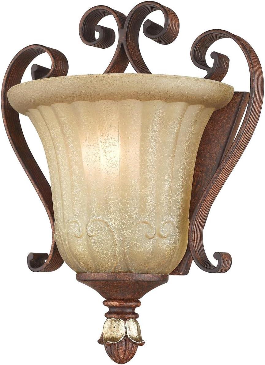 Villa Verona Bronze and Gold Leaf Wall Sconce with Rustic Glass