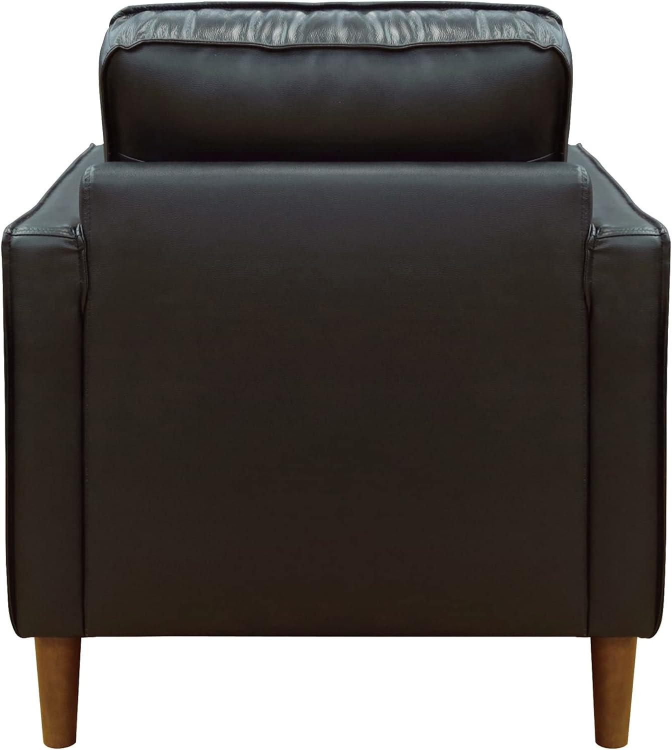 HomeStock 32" Wide Black Top Grain Leather Armchair , Modern Accent Chair , Small Space Living Room Furniture