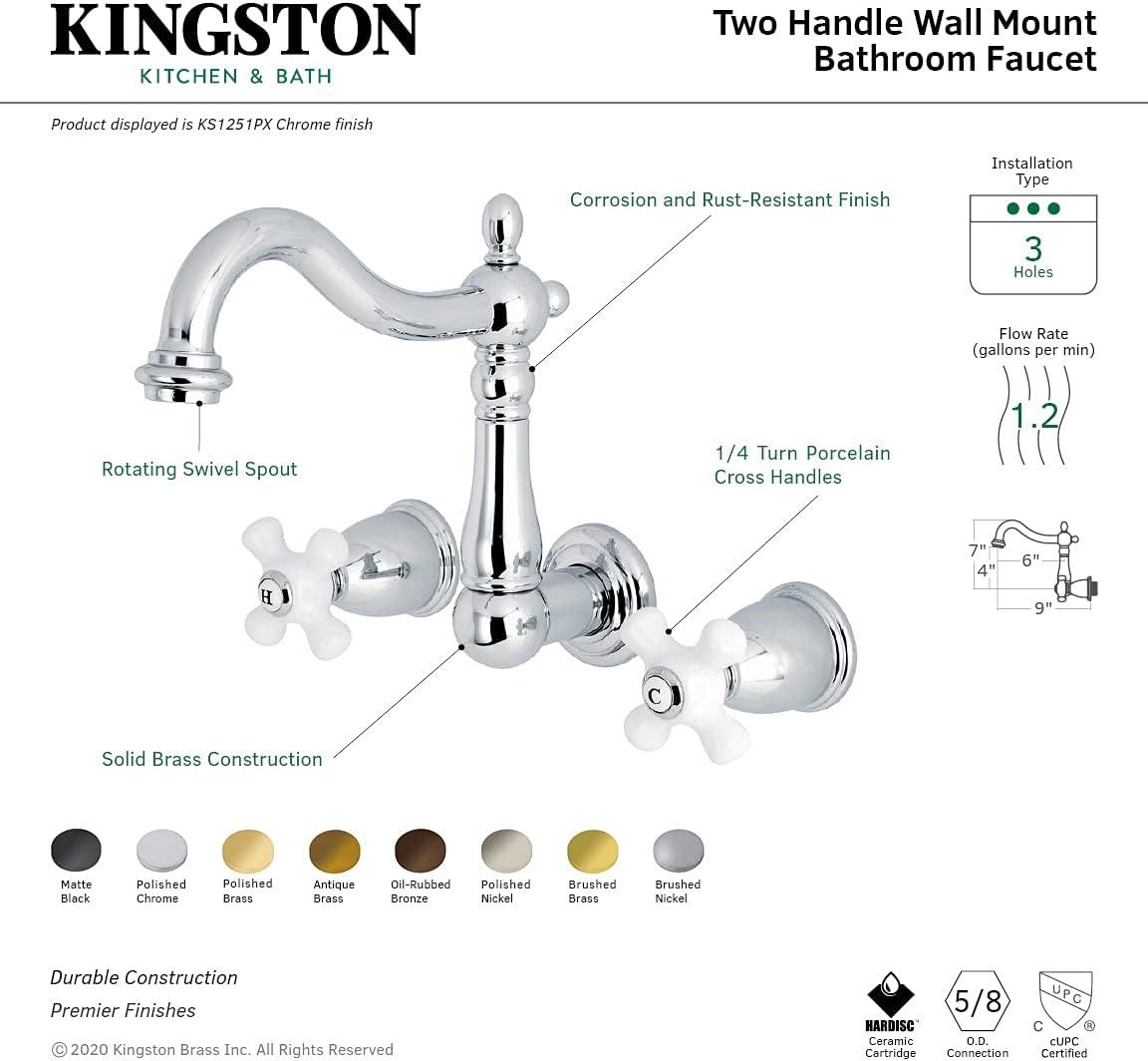 Heritage Polished Nickel 8-Inch Wall Mount Bathroom Faucet