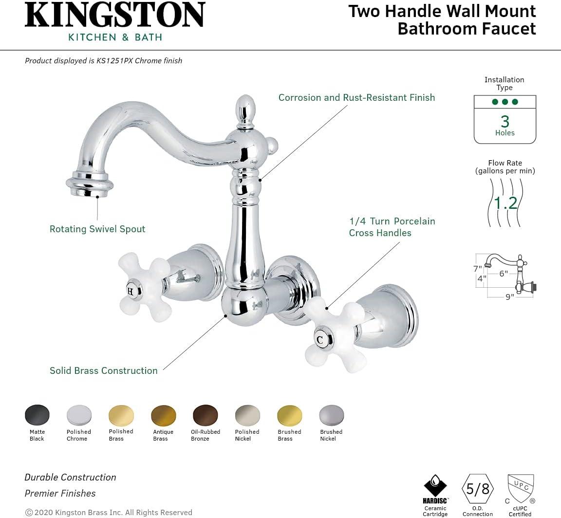 Kingston Brass Heritage Two-Handle 3-Hole Wall Mount Bathroom Faucet