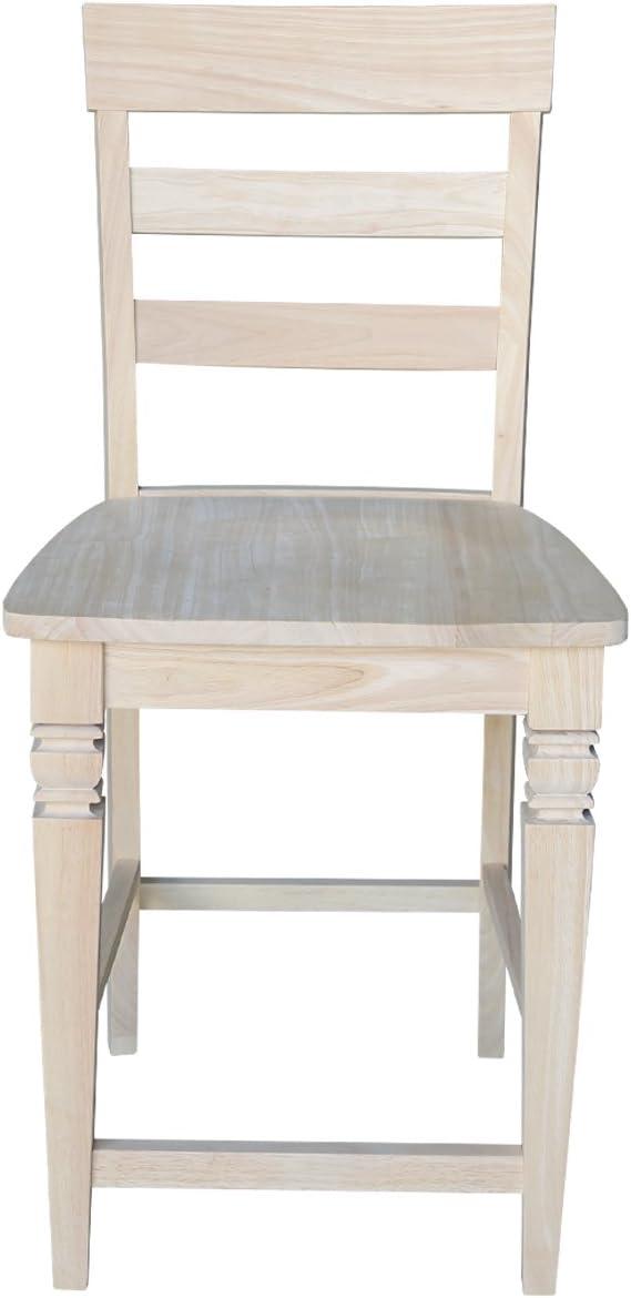 23.62" Java Counter Height Barstool Unfinished - International Concepts: Solid Wood, Ladder-Back