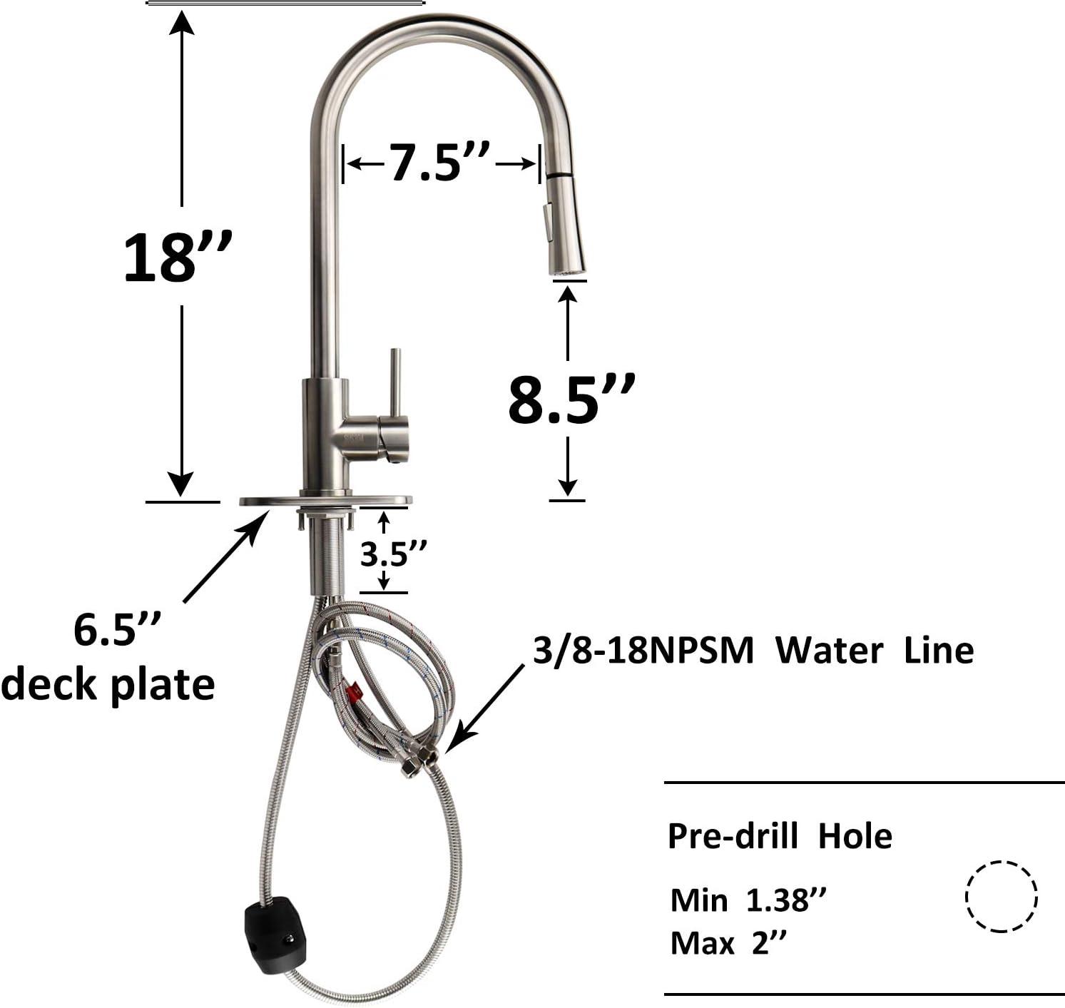 Dawot Brushed Nickel Kitchen Faucet with Pull Down Sprayer Stainless Steel Kitchen Faucets, Modern Pull Out High Arc Single Lever Kitchen Sink Faucet Single Handle Faucet Without Deck Plate