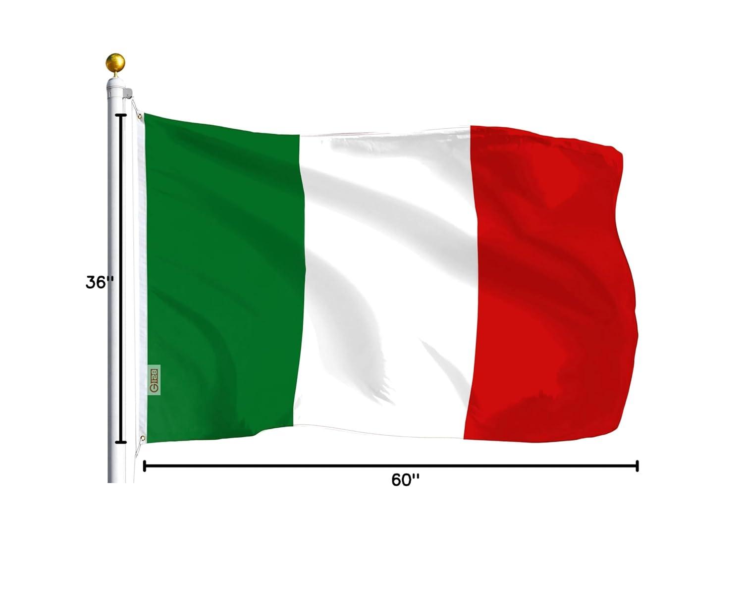 G128 - Bandera Italiana de 3x5 Pies Impresa con Ojales de Latón en Material de Poliéster 150D
