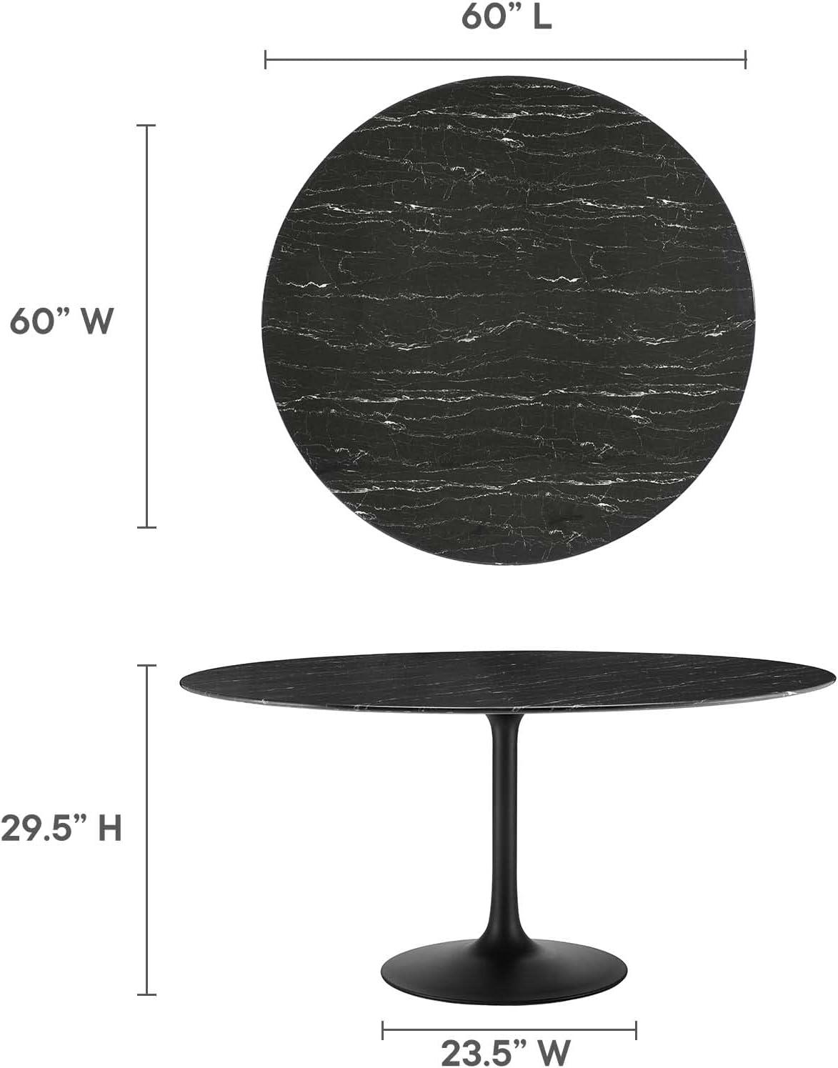 Black Round Marble Pedestal Dining Table for Six