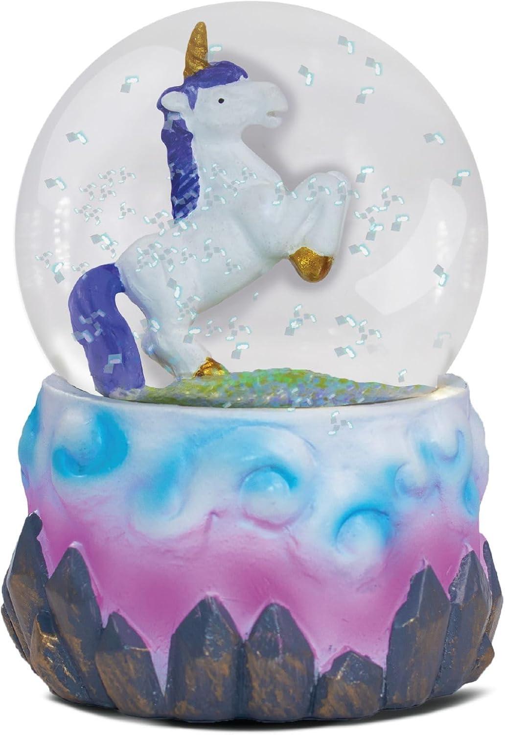 Small White and Purple Unicorn Glass Water Globe with Resin Base