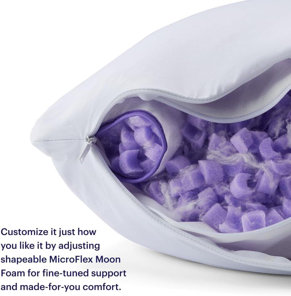 Purple Freeform Pillow - King Size, Customizable Support with GelFlex Grid & MicroFlex Moon Foam - Pressure Relief, Cooling, Extra Filling & Adjustable Height