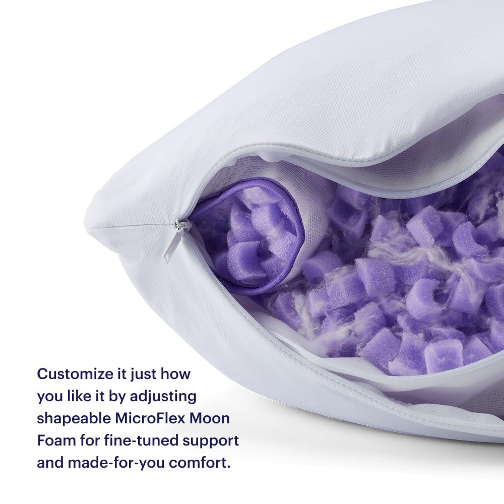 Purple Freeform Pillow - King Size, Customizable Support with GelFlex Grid & MicroFlex Moon Foam - Pressure Relief, Cooling, Extra Filling & Adjustable Height