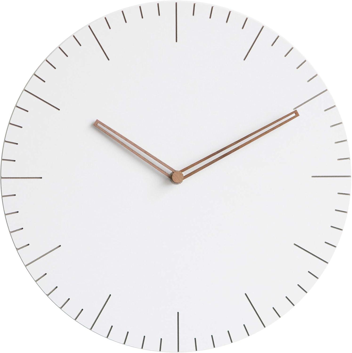 Modern White Silent Wall Clock with Walnut Hands, 11.4"