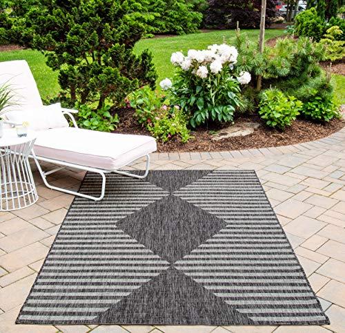 Charcoal Geometric Washable Rectangular Synthetic Rug 3'3" x 5'