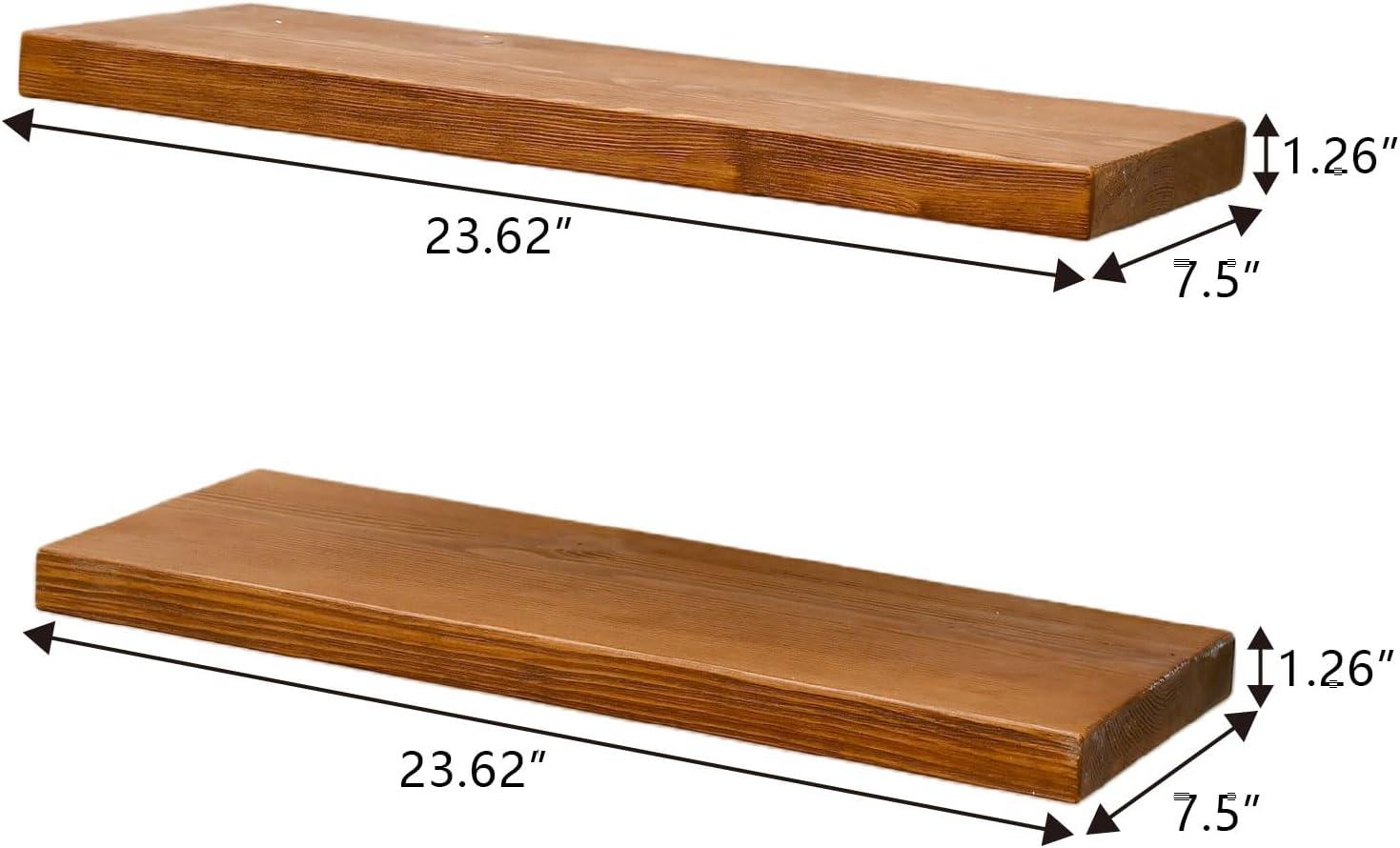 WELLAND Bradley Handmade Wood Floating Shelves Rustic Wall-Mounted Shelves, Set of 2, Walnut Finish