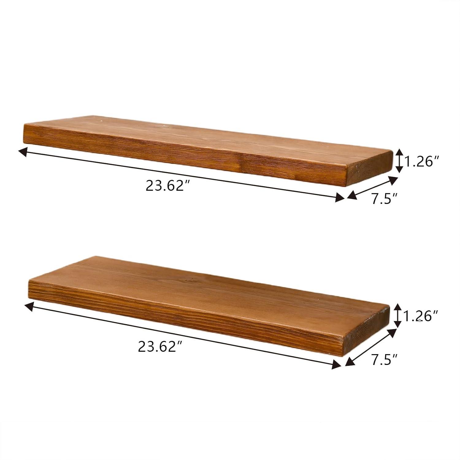 WELLAND Bradley Handmade Wood Floating Shelves Rustic Wall-Mounted Shelves, Set of 2, Walnut Finish