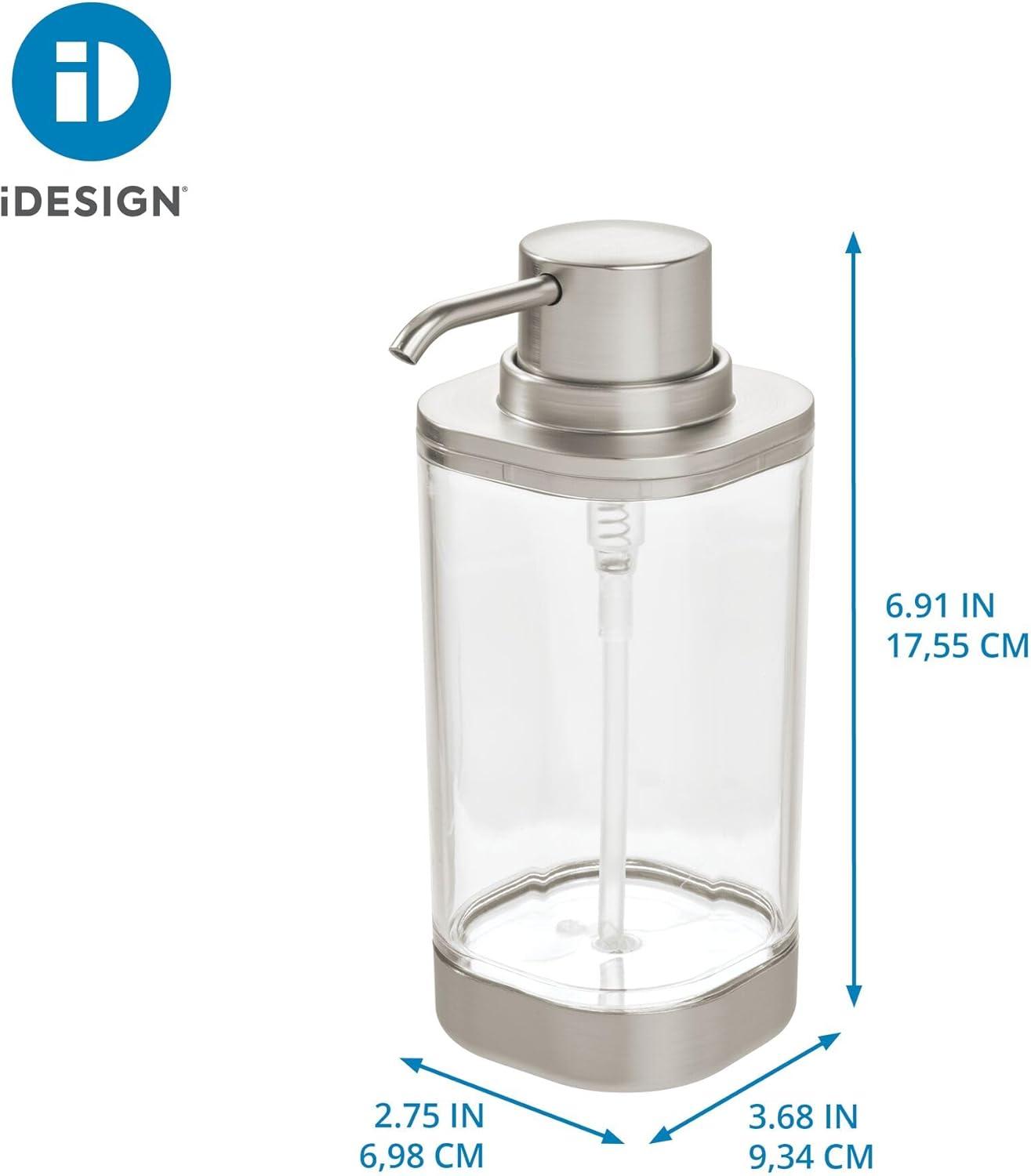 iDesign iDesign Hand Soap Dispenser - Refillable Liquid Soap Dispenser, Clear/Brushed Nickel