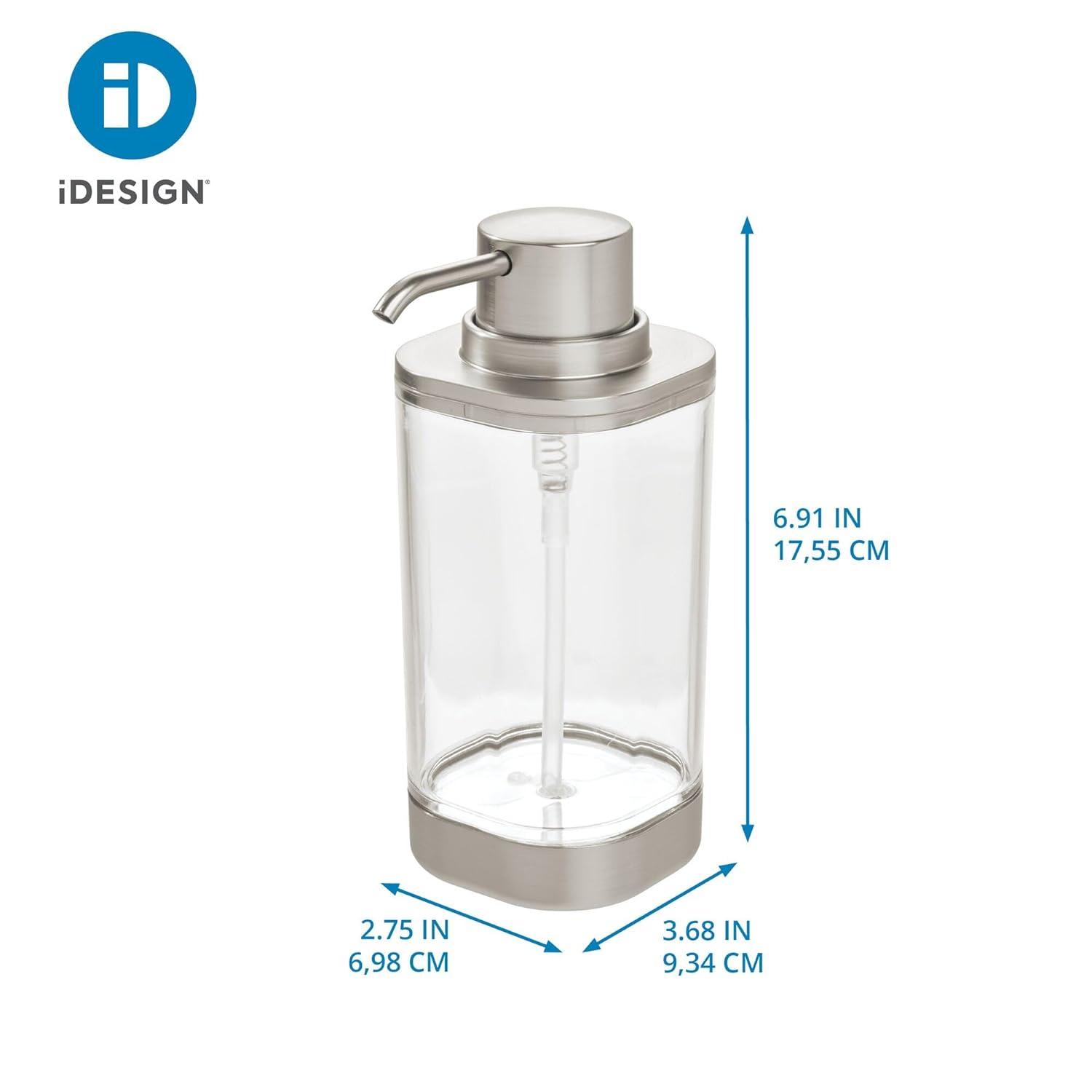 iDesign iDesign Hand Soap Dispenser - Refillable Liquid Soap Dispenser, Clear/Brushed Nickel