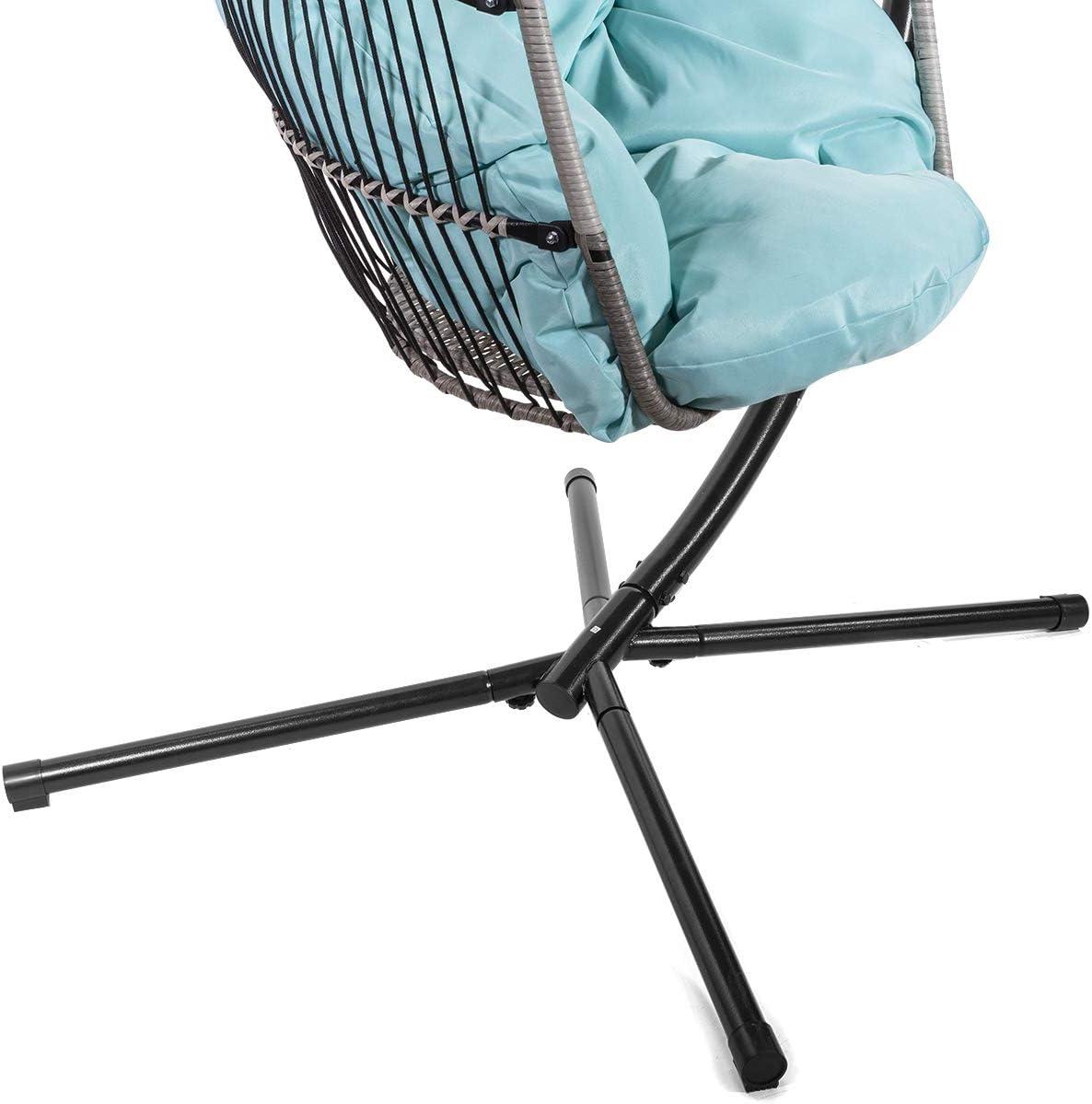 Barton Egg Swing Chair With Stand, Hanging Egg Chair Outdoor, Rattan Wicker Patio Hanging Basket Hammock Chair With Aluminum Steel Frame & UV Resistant Cushion For Indoor Bedroom Balcony, Aqua