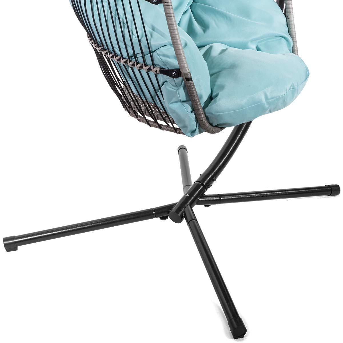 Barton Egg Swing Chair With Stand, Hanging Egg Chair Outdoor, Rattan Wicker Patio Hanging Basket Hammock Chair With Aluminum Steel Frame & UV Resistant Cushion For Indoor Bedroom Balcony, Aqua