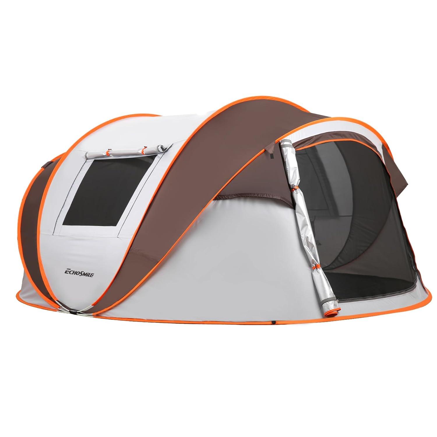 EchoSmile 2-Person White and Brown Pop Up Camping Tent